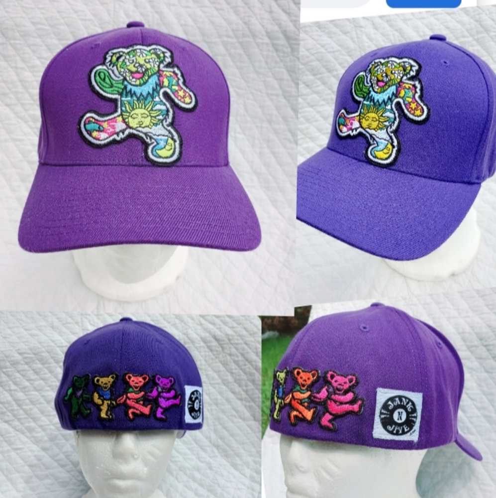 Purple Grateful Dead Flexfit LG/XL Dancing Bears Patch PERMANTLY STITCHED to hat